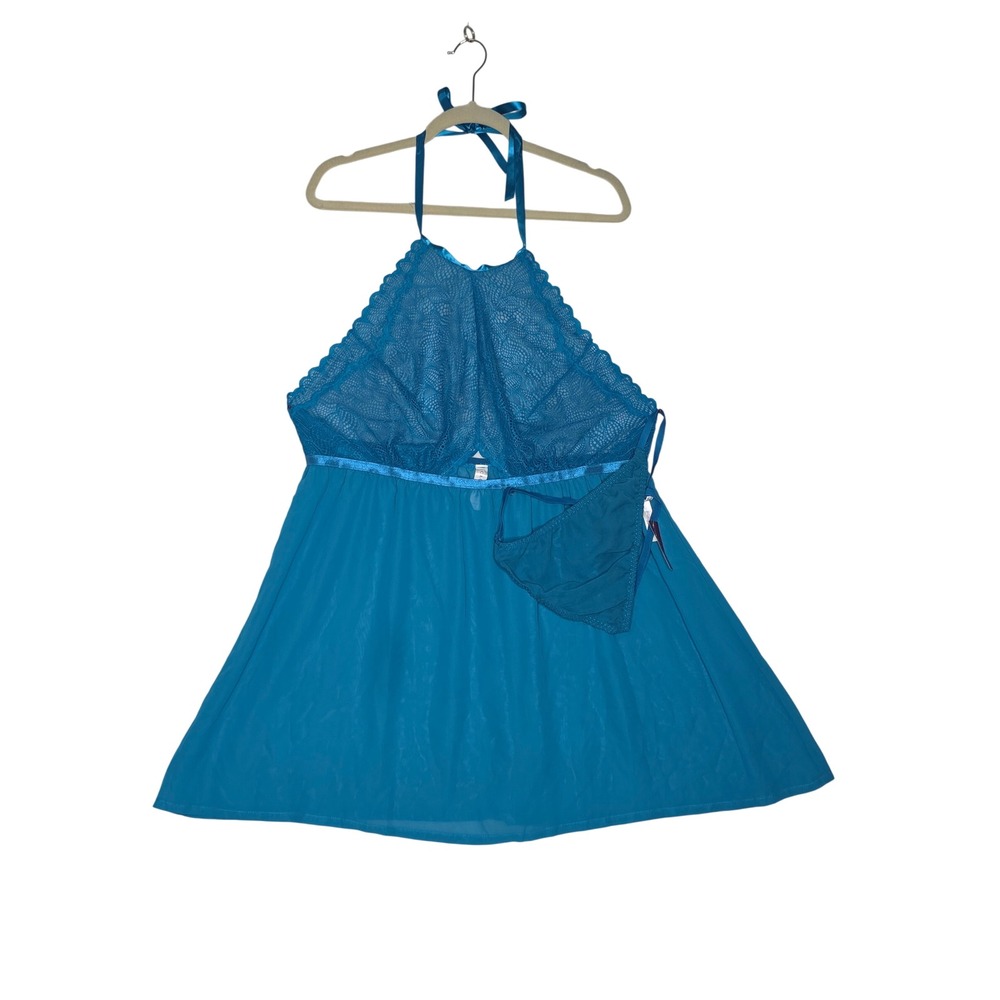 Cacique Teal Blue Lace Halter Babydoll Lingerie Set with Panty 18/20 NWT Sexy!